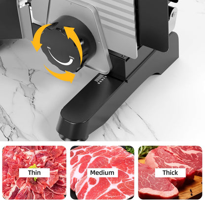Electric Meat Slicer, 200W Deli Slicer with 2 Stainless Steel 7.5" Blades, 0-18mm Adjustable Thickness, Food Slicer Machine with Food Tray, Towel for Home, Bacon, Bread, Jerky, 110V Ham Slicer