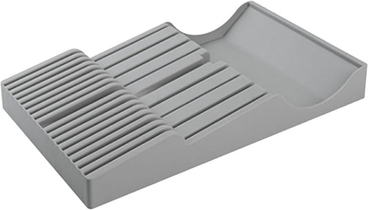 In Drawer Cutter Block, 16 Slots Plastic Cutlery Storage Organizer with Sharpening Stone Slot, for Kitchen Knife Holder (Gray)