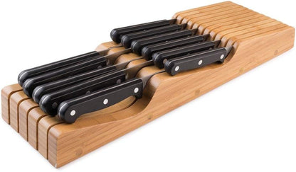 100% Pure Bamboo Knife Drawer Organizer, Knife Block - 16 Slots