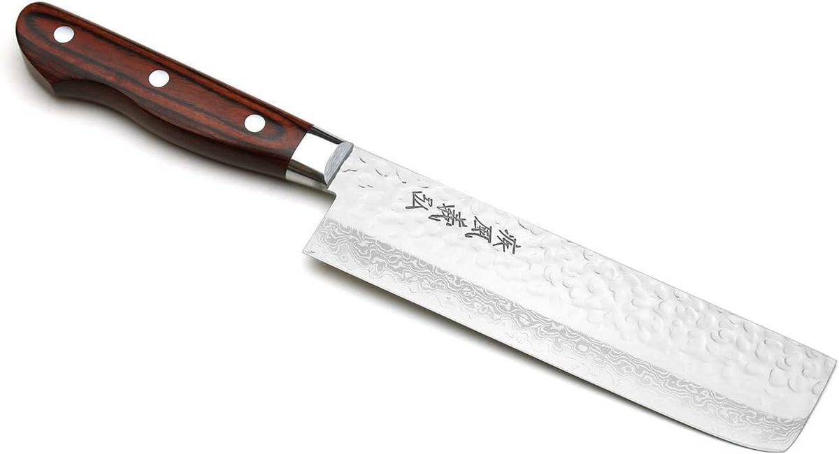 Yoshihiro VG10 16 Layer Hammered Damascus Stainless Steel Nakiri Vegetable Knife 6.5'' (165mm)