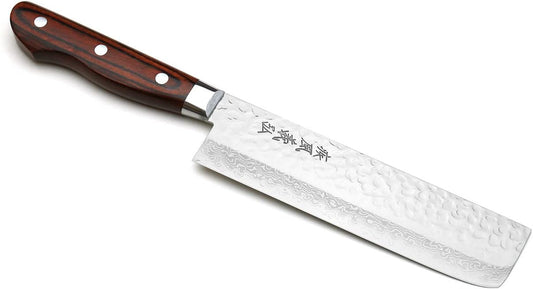 Yoshihiro VG10 16 Layer Hammered Damascus Stainless Steel Nakiri Vegetable Knife 6.5'' (165mm)
