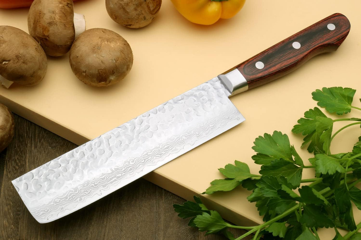Yoshihiro VG10 16 Layer Hammered Damascus Stainless Steel Nakiri Vegetable Knife 6.5'' (165mm)