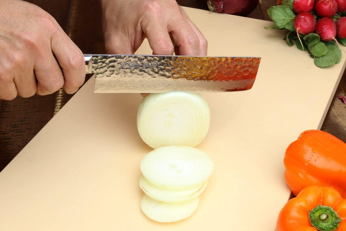 Yoshihiro VG10 16 Layer Hammered Damascus Stainless Steel Nakiri Vegetable Knife 6.5'' (165mm)