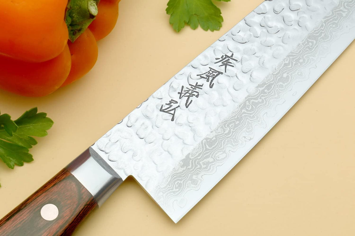 Yoshihiro VG10 16 Layer Hammered Damascus Stainless Steel Nakiri Vegetable Knife 6.5'' (165mm)