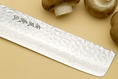 Yoshihiro VG10 16 Layer Hammered Damascus Stainless Steel Nakiri Vegetable Knife 6.5'' (165mm)