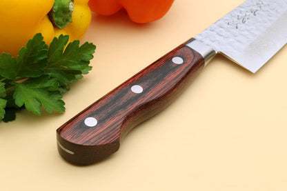 Yoshihiro VG10 16 Layer Hammered Damascus Stainless Steel Nakiri Vegetable Knife 6.5'' (165mm)