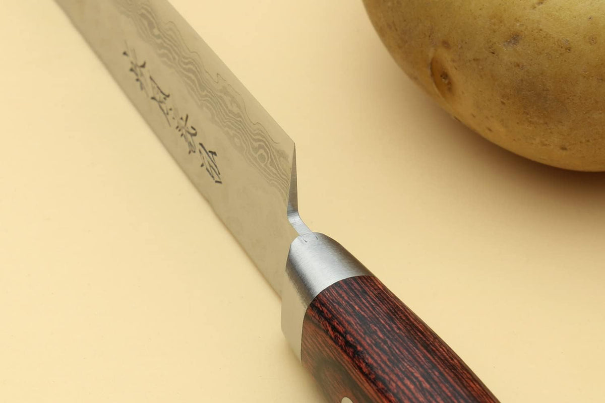 Yoshihiro VG10 16 Layer Hammered Damascus Stainless Steel Nakiri Vegetable Knife 6.5'' (165mm)