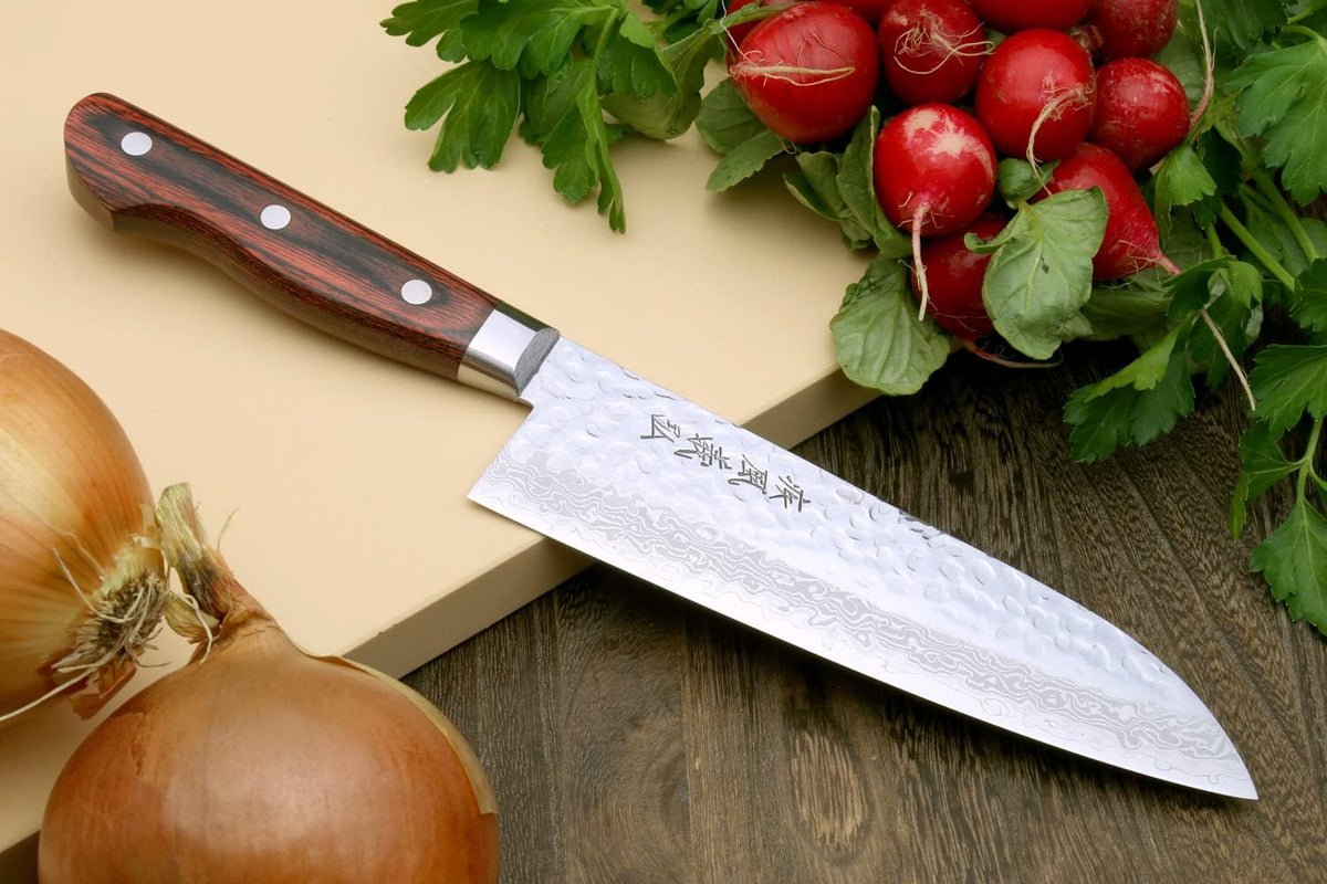 Yoshihiro VG10 16 Layer Hammered Damascus Stainless Steel Nakiri Vegetable Knife 6.5'' (165mm)