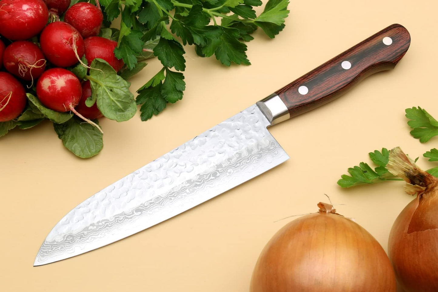 Yoshihiro VG10 16 Layer Hammered Damascus Stainless Steel Nakiri Vegetable Knife 6.5'' (165mm)