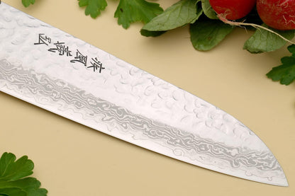 Yoshihiro VG10 16 Layer Hammered Damascus Stainless Steel Nakiri Vegetable Knife 6.5'' (165mm)
