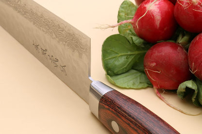 Yoshihiro VG10 16 Layer Hammered Damascus Stainless Steel Nakiri Vegetable Knife 6.5'' (165mm)