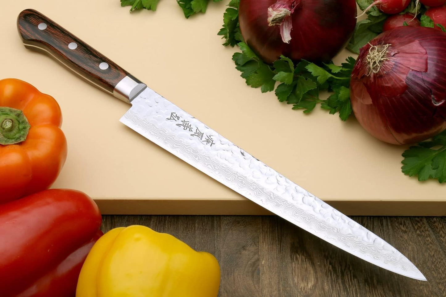 Yoshihiro VG10 16 Layer Hammered Damascus Stainless Steel Nakiri Vegetable Knife 6.5'' (165mm)