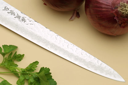 Yoshihiro VG10 16 Layer Hammered Damascus Stainless Steel Nakiri Vegetable Knife 6.5'' (165mm)