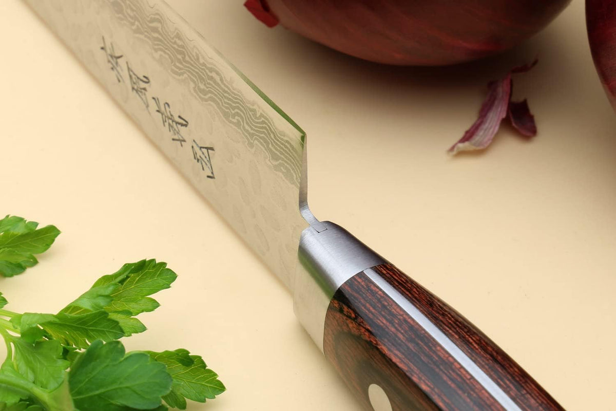 Yoshihiro VG10 16 Layer Hammered Damascus Stainless Steel Nakiri Vegetable Knife 6.5'' (165mm)