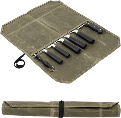 Knife Roll,Chef Knife Roll Bag,Waxed Canvas Knife Roll Case with 7 Slots,Portable Knife Wrap,Kitchen Knife Storage Case,Chef Tools Protector,Culinary Knife Bags,Travel Tool Roll Pouch,Knives Pouch