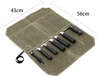 Knife Roll,Chef Knife Roll Bag,Waxed Canvas Knife Roll Case with 7 Slots,Portable Knife Wrap,Kitchen Knife Storage Case,Chef Tools Protector,Culinary Knife Bags,Travel Tool Roll Pouch,Knives Pouch