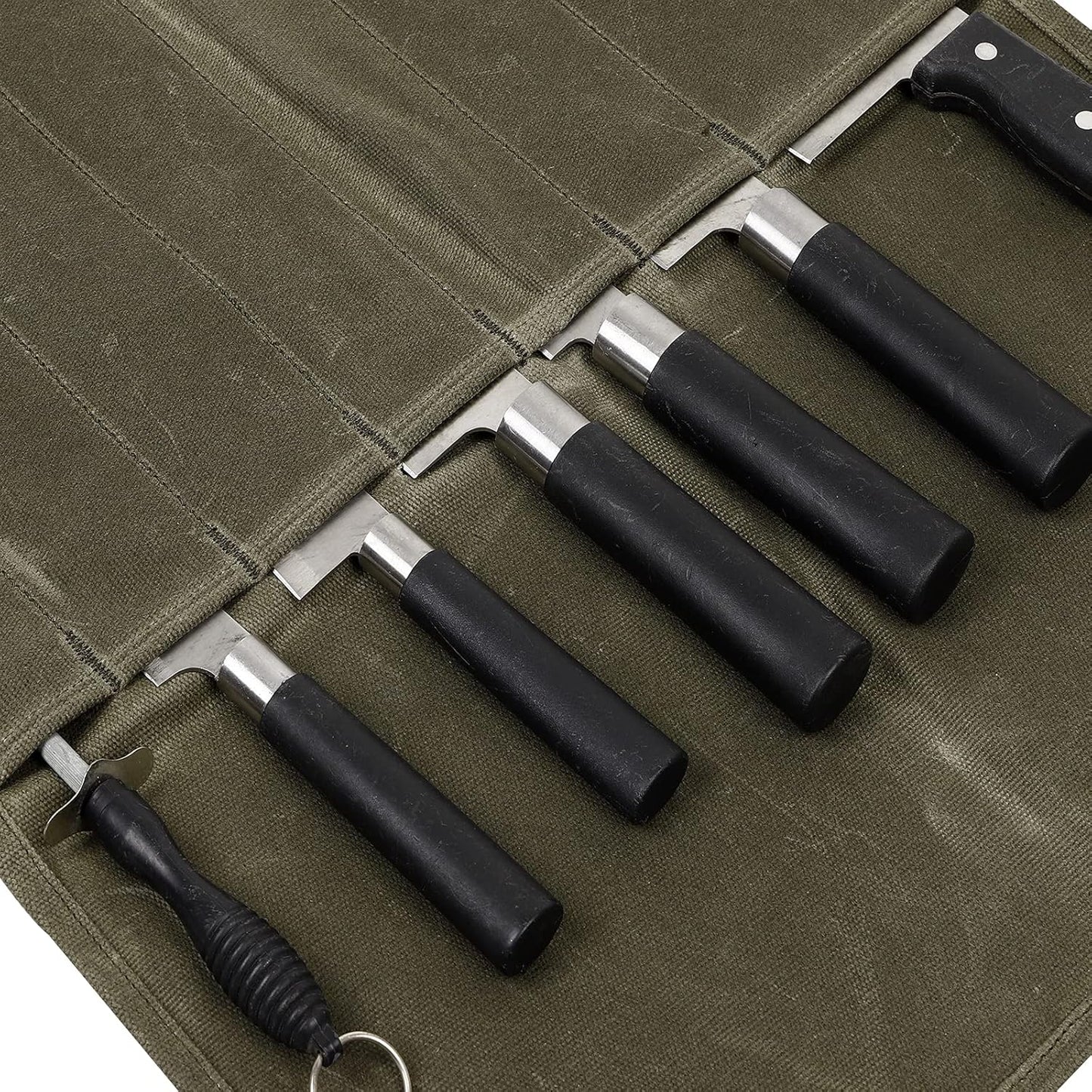 Knife Roll,Chef Knife Roll Bag,Waxed Canvas Knife Roll Case with 7 Slots,Portable Knife Wrap,Kitchen Knife Storage Case,Chef Tools Protector,Culinary Knife Bags,Travel Tool Roll Pouch,Knives Pouch