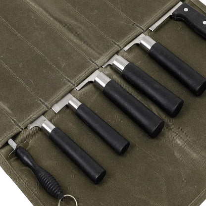 Knife Roll,Chef Knife Roll Bag,Waxed Canvas Knife Roll Case with 7 Slots,Portable Knife Wrap,Kitchen Knife Storage Case,Chef Tools Protector,Culinary Knife Bags,Travel Tool Roll Pouch,Knives Pouch