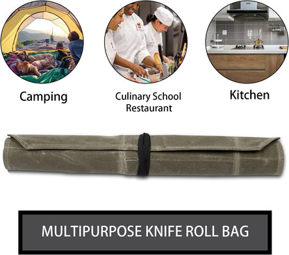 Knife Roll,Chef Knife Roll Bag,Waxed Canvas Knife Roll Case with 7 Slots,Portable Knife Wrap,Kitchen Knife Storage Case,Chef Tools Protector,Culinary Knife Bags,Travel Tool Roll Pouch,Knives Pouch