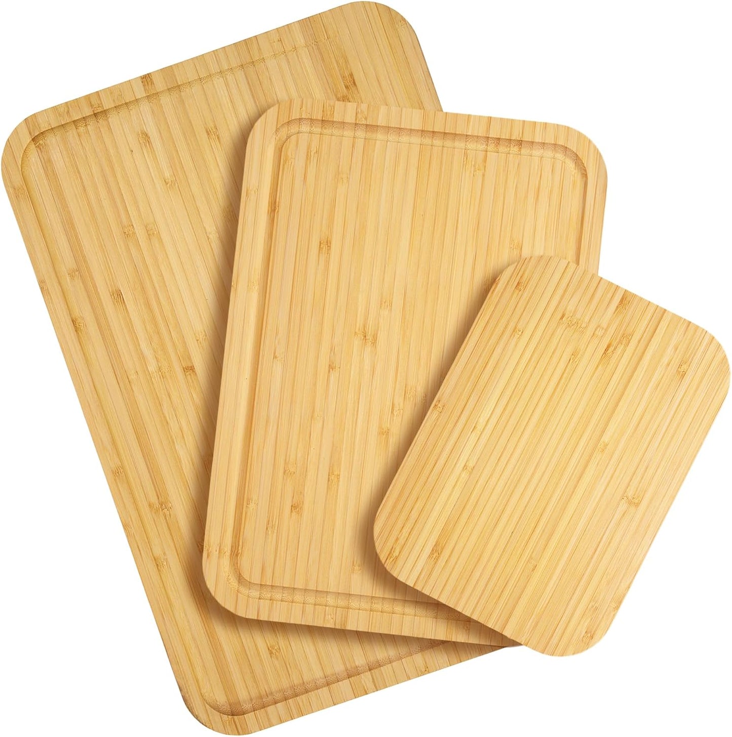 3-Piece Bamboo Cutting Board Set – Cutting Boards for Kitchen with Juice Groove & Collection Well – Large, Medium & Small Sizes for Food Prep & Charcuterie