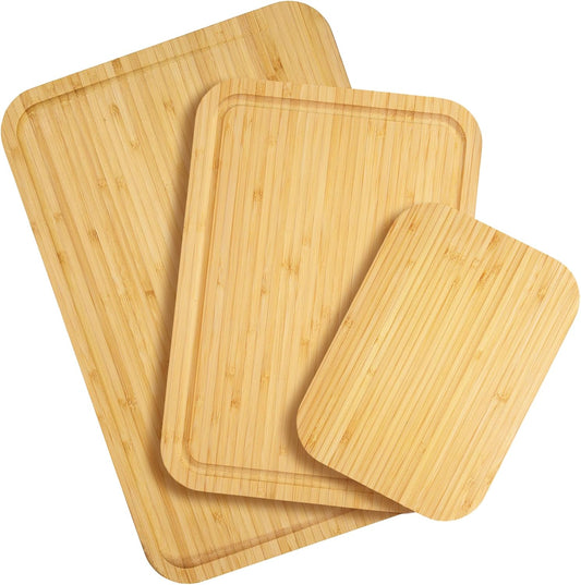 3-Piece Bamboo Cutting Board Set – Cutting Boards for Kitchen with Juice Groove & Collection Well – Large, Medium & Small Sizes for Food Prep & Charcuterie