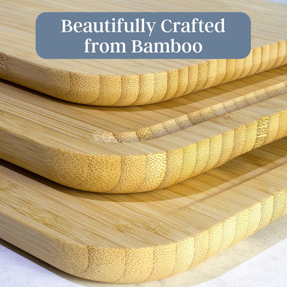 3-Piece Bamboo Cutting Board Set – Cutting Boards for Kitchen with Juice Groove & Collection Well – Large, Medium & Small Sizes for Food Prep & Charcuterie