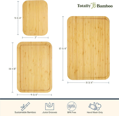3-Piece Bamboo Cutting Board Set – Cutting Boards for Kitchen with Juice Groove & Collection Well – Large, Medium & Small Sizes for Food Prep & Charcuterie