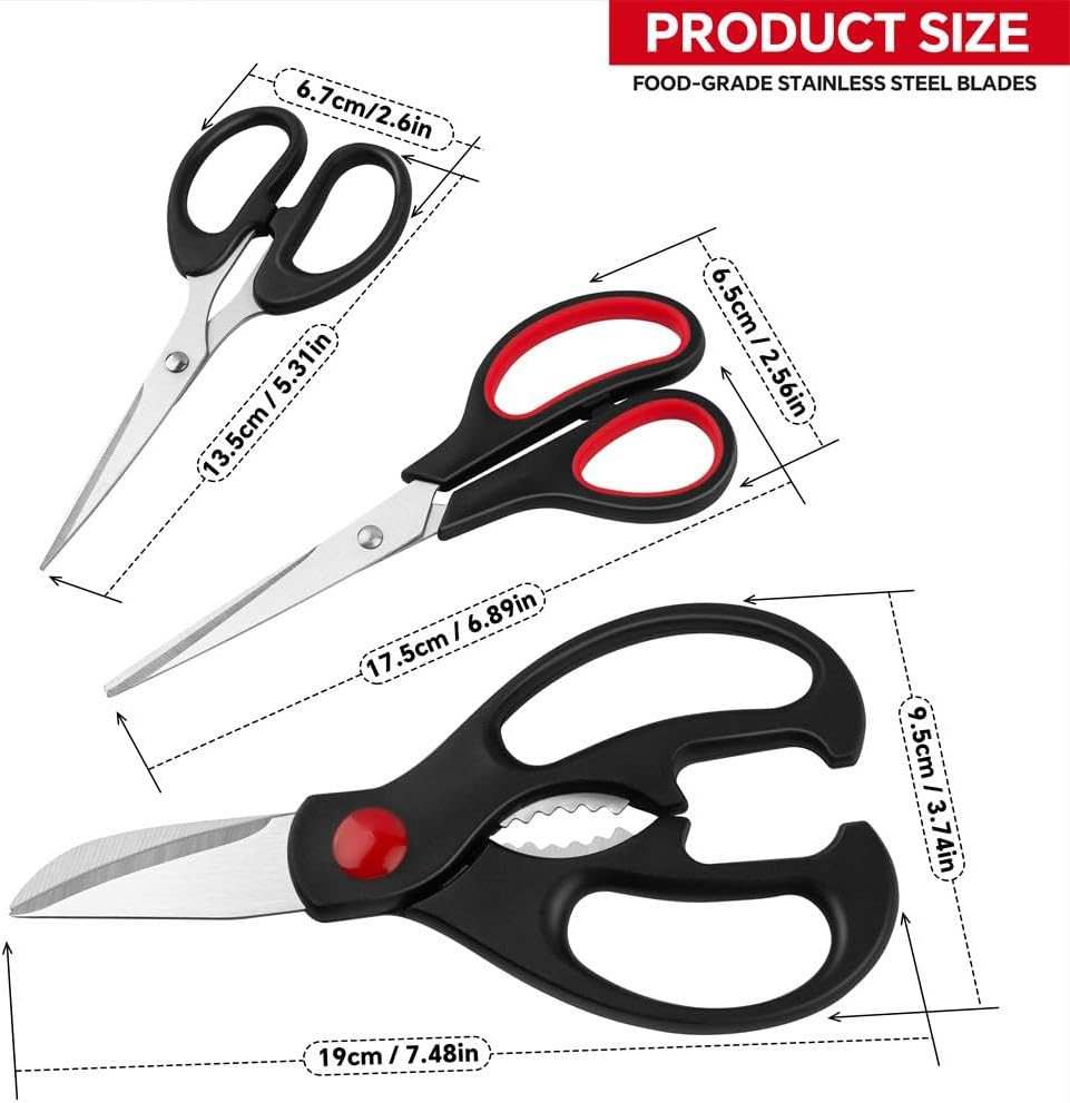 Kitchen Shears Set - Kitchen Scissors 3 Pack All Purpose Poultry Shears,Stainless Steel Sharp Utility Cooking Scissors for Home