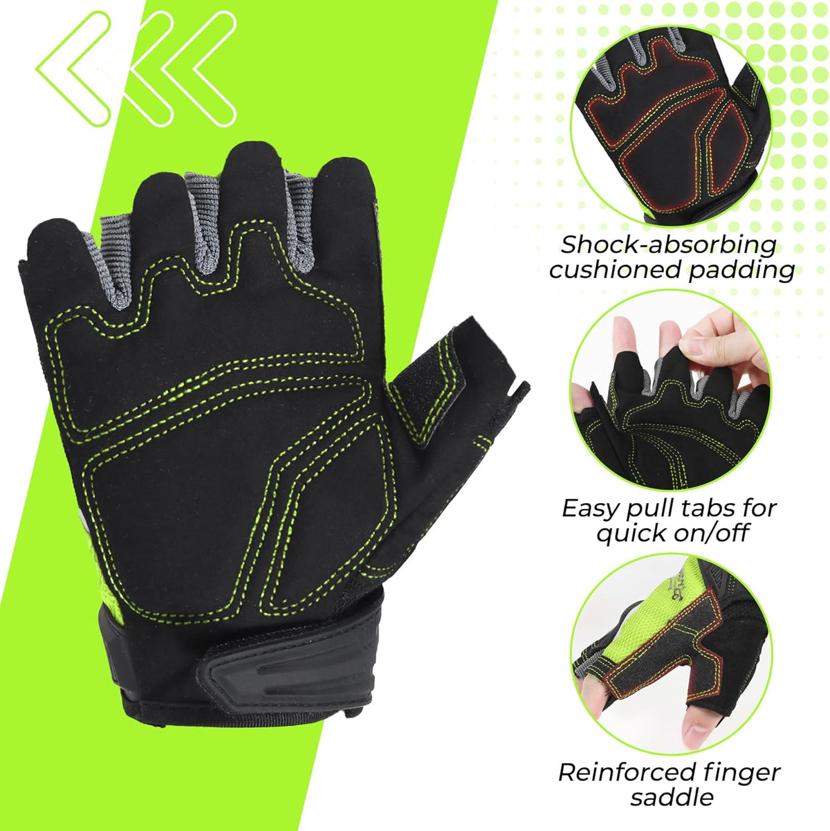 Fingerless Work Gloves for Men Utility Padded Half Finger Driving Working Gloves (Large, Green)