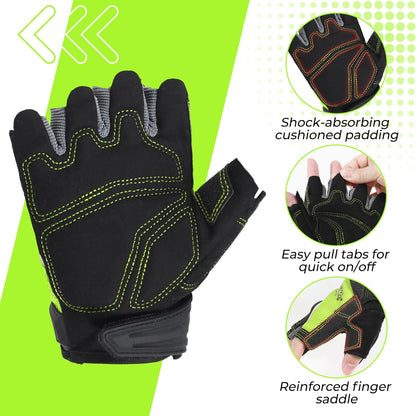 Fingerless Work Gloves for Men Utility Padded Half Finger Driving Working Gloves (Large, Green)