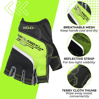 Fingerless Work Gloves for Men Utility Padded Half Finger Driving Working Gloves (Large, Green)