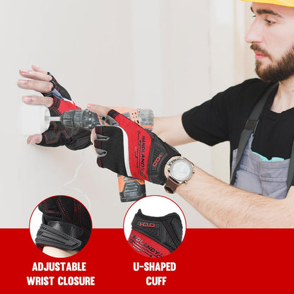 Fingerless Work Gloves for Men Utility Padded Half Finger Driving Working Gloves (Large, Green)
