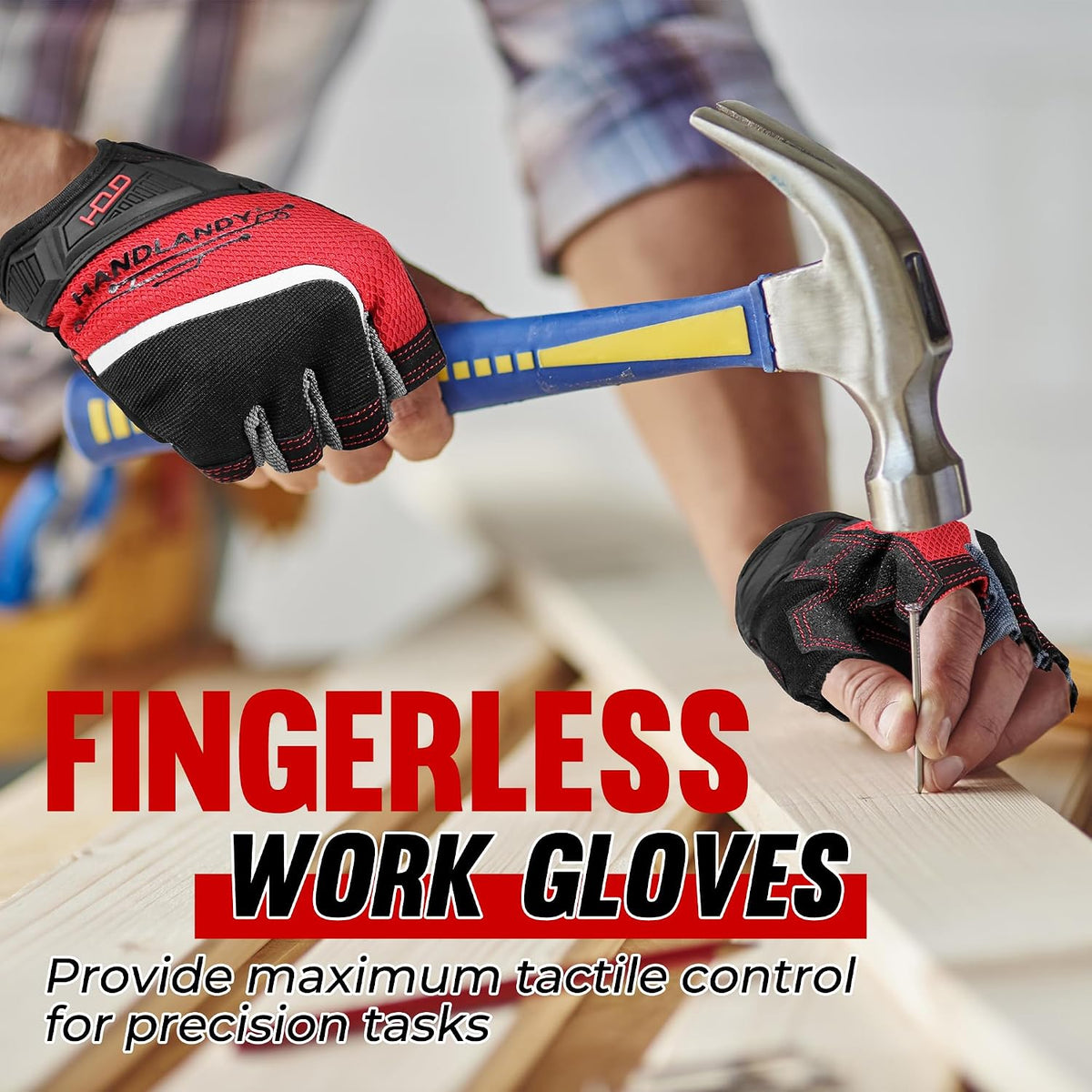 Fingerless Work Gloves for Men Utility Padded Half Finger Driving Working Gloves (Large, Green)