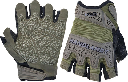 Fingerless Work Gloves for Men Utility Padded Half Finger Driving Working Gloves (Large, Green)
