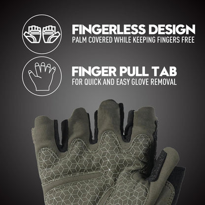 Fingerless Work Gloves for Men Utility Padded Half Finger Driving Working Gloves (Large, Green)