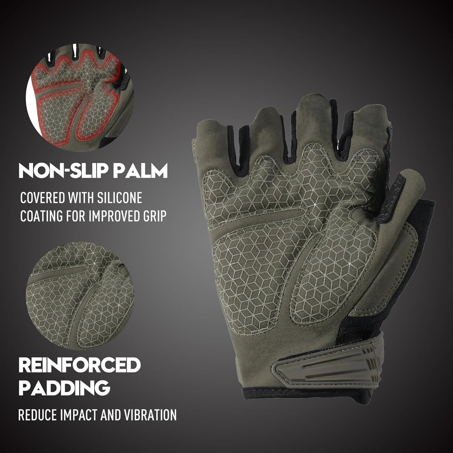 Fingerless Work Gloves for Men Utility Padded Half Finger Driving Working Gloves (Large, Green)