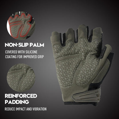 Fingerless Work Gloves for Men Utility Padded Half Finger Driving Working Gloves (Large, Green)