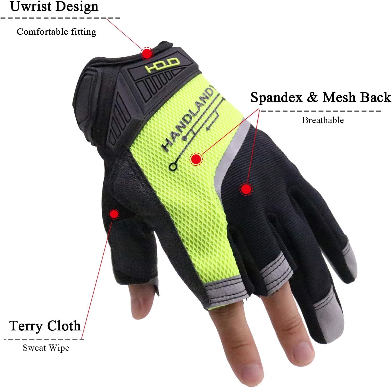 Fingerless Work Gloves for Men Utility Padded Half Finger Driving Working Gloves (Large, Green)