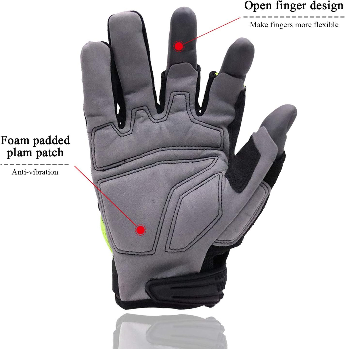 Fingerless Work Gloves for Men Utility Padded Half Finger Driving Working Gloves (Large, Green)