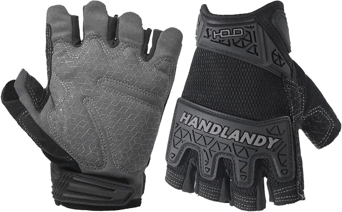 Fingerless Work Gloves for Men Utility Padded Half Finger Driving Working Gloves (Large, Green)