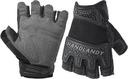 Fingerless Work Gloves for Men Utility Padded Half Finger Driving Working Gloves (Large, Green)