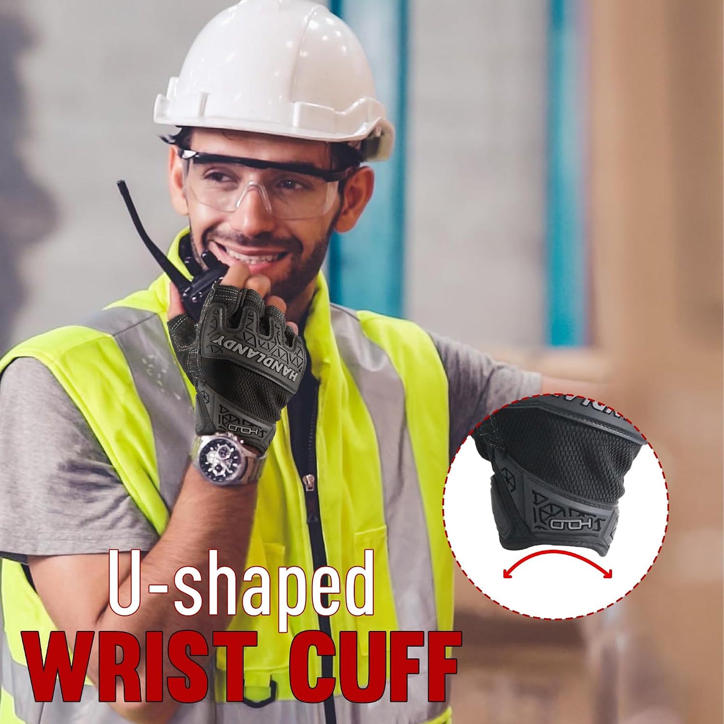 Fingerless Work Gloves for Men Utility Padded Half Finger Driving Working Gloves (Large, Green)