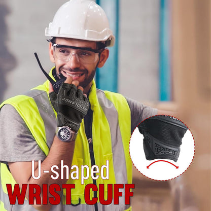 Fingerless Work Gloves for Men Utility Padded Half Finger Driving Working Gloves (Large, Green)
