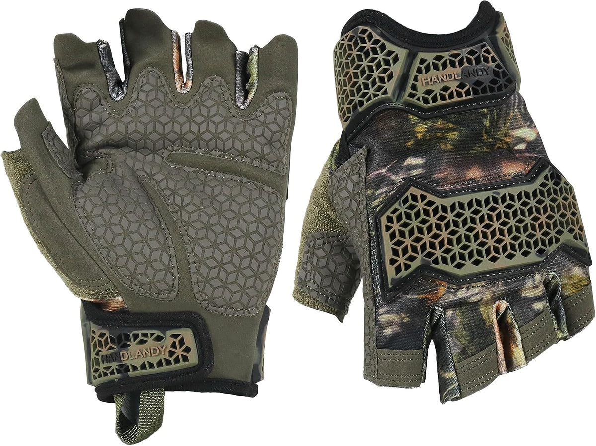 Fingerless Work Gloves for Men Utility Padded Half Finger Driving Working Gloves (Large, Green)