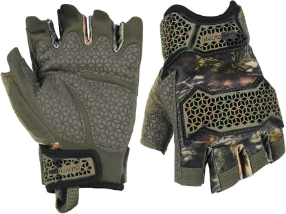 Fingerless Work Gloves for Men Utility Padded Half Finger Driving Working Gloves (Large, Green)