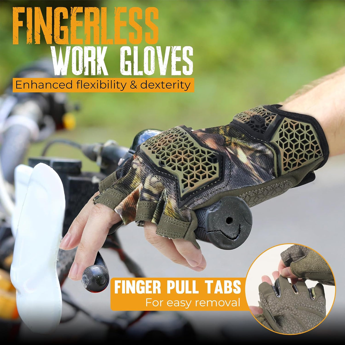 Fingerless Work Gloves for Men Utility Padded Half Finger Driving Working Gloves (Large, Green)