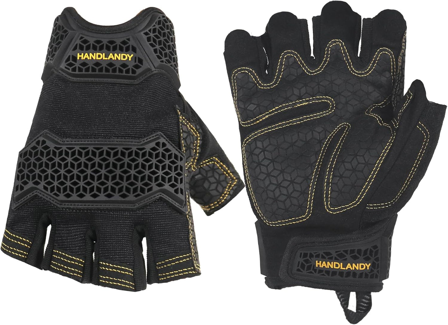 Fingerless Work Gloves for Men Utility Padded Half Finger Driving Working Gloves (Large, Green)