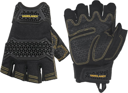 Fingerless Work Gloves for Men Utility Padded Half Finger Driving Working Gloves (Large, Green)