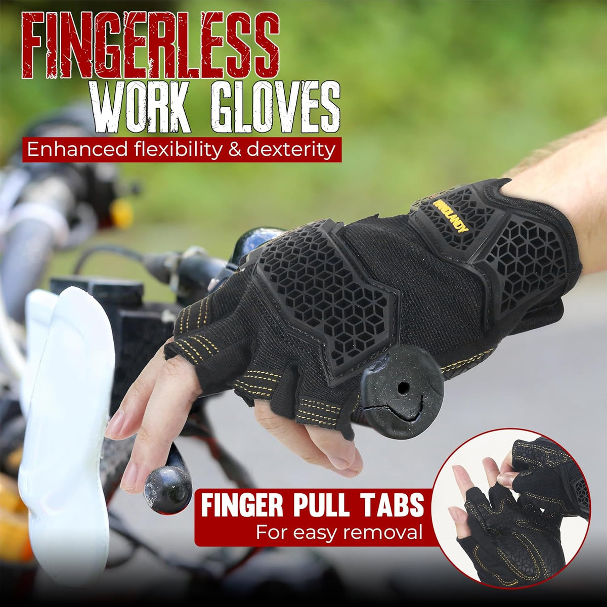 Fingerless Work Gloves for Men Utility Padded Half Finger Driving Working Gloves (Large, Green)