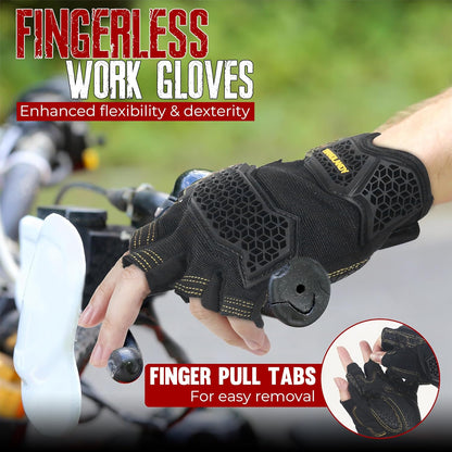 Fingerless Work Gloves for Men Utility Padded Half Finger Driving Working Gloves (Large, Green)